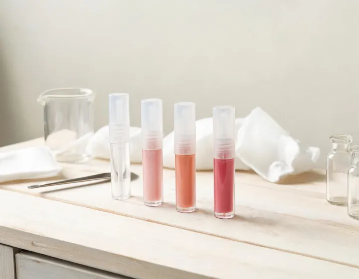 spf lip oil on a cosmetics bench, illustration only
